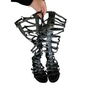 Torrid Insider Knee High Gladiator Sandals 9W Black Wide Calf Festival Boho NWT